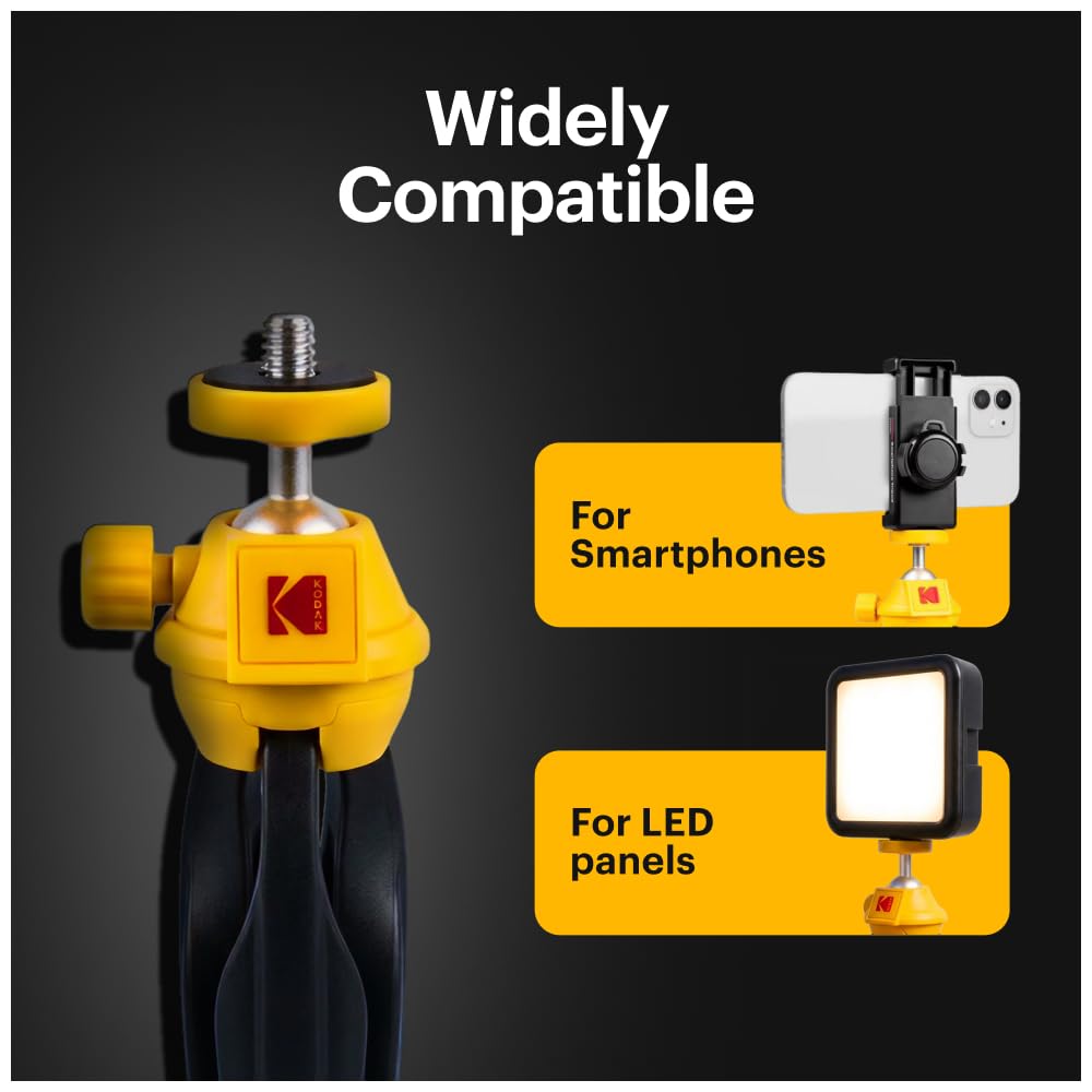 KODAK Smartphone Tripod - Vlogging Trépied/poignée pour smartphones et caméras avec système de fixation à vis ¼ (Parfait pour les Vlogs/Vlogging, Déclencheur à distance Bluetooth amovible)