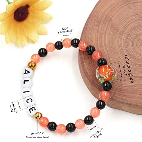 Image of Uloveido Black Orange Jade Charms Halloween Bracelets All Saints' Gift - DIY Customized Name Beaded Bracelet