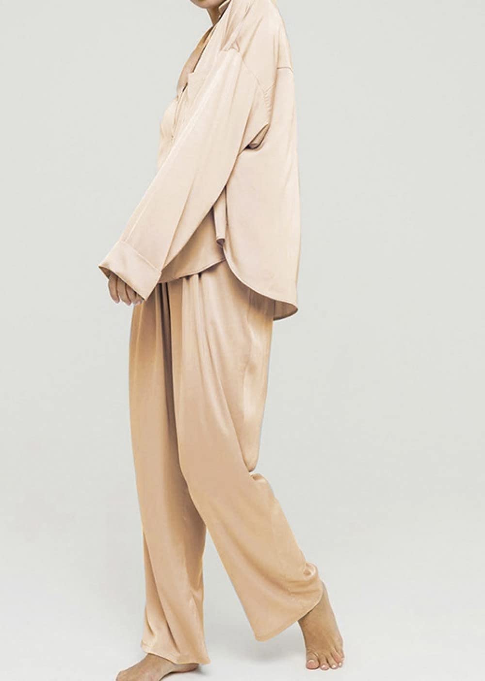 Ensembles De Pyjama Femme,Ensemble De Vêtements De Nuit À Manches Longues avec Boutons Jaunes pour Femme