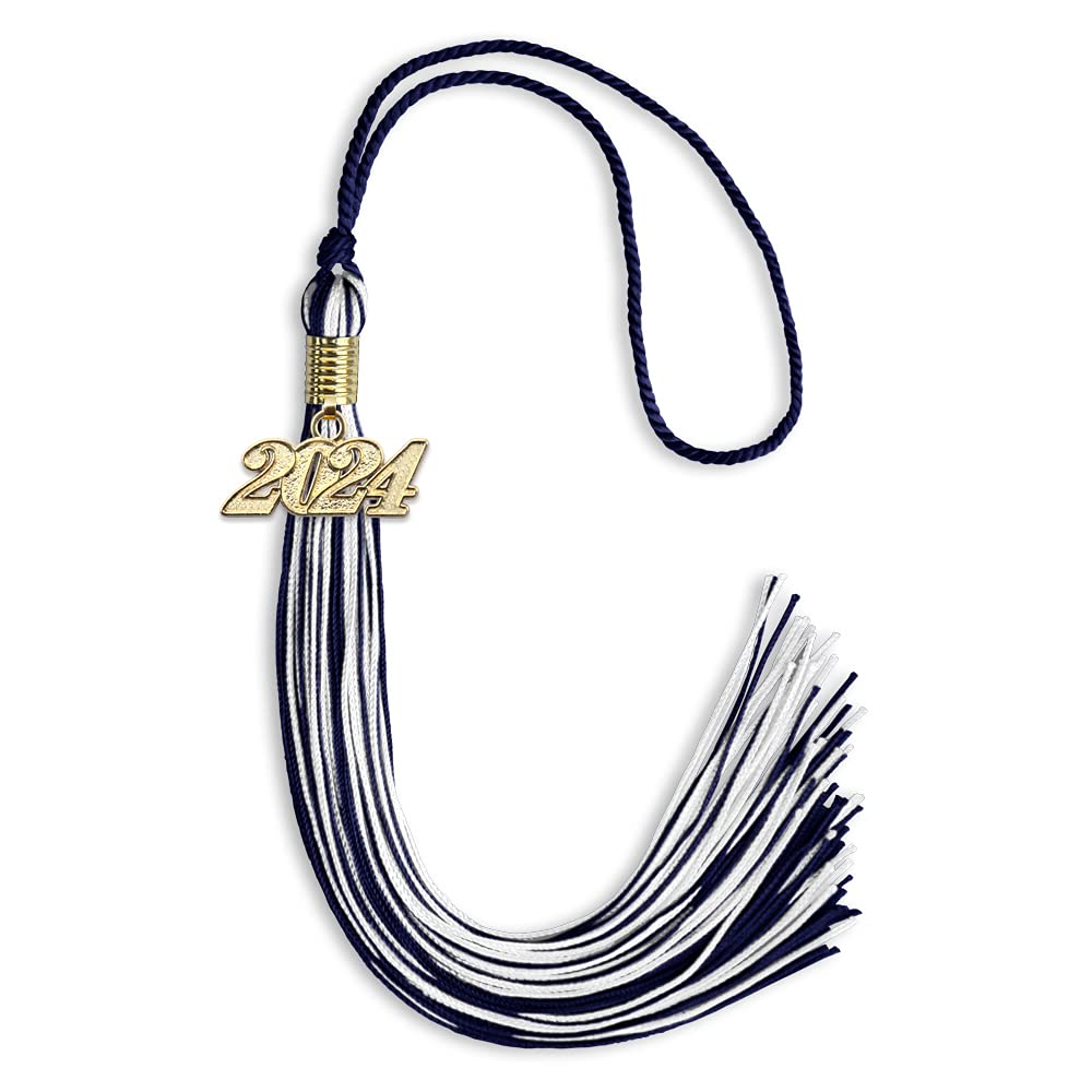 Endea Graduation Mixed Double Color Tassel with Gold Date Drop (Navy Blue/White, 2024)