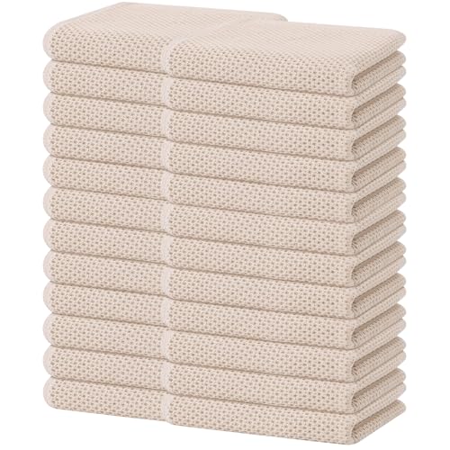 Image of Homaxy 100% Cotton Waffle Weave Kitchen Dish Towels, Ultra Soft Absorbent Quick Drying Cleaning Towel, 13 x 28 Inches, 24-Pack, Beige