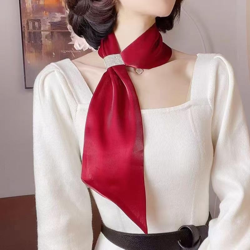 Women Bright Sold Color Long Scarf Neckband Ribbon Neckties Office Lady Neck Scarf3