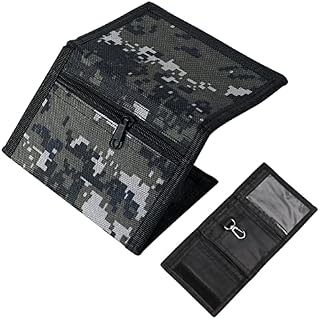 FRIUSATE Slim Camouflage Wallet Trifold Wallets with Zip Coin & Hook Canvas Outdoor Sports Wallet Pocket Coin Card Purse for Men Kids