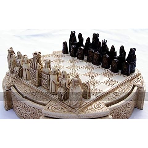 Isle Of Lewis Compact Chess Set - 9 inches, cream cabinet Cover