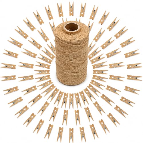 jijAcraft 100Pcs Clothespins with String, 1.4Inch...