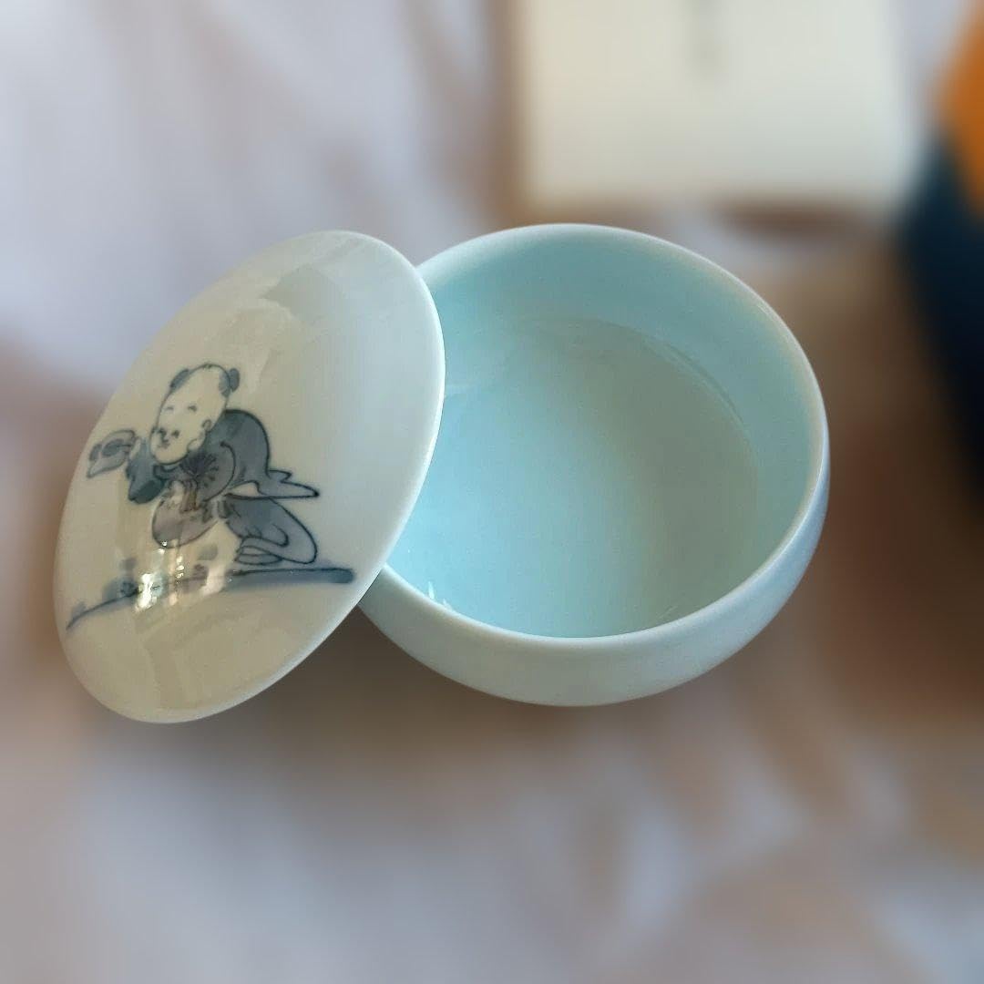 平戸松山窯 唐子 蓋物 直径10cm