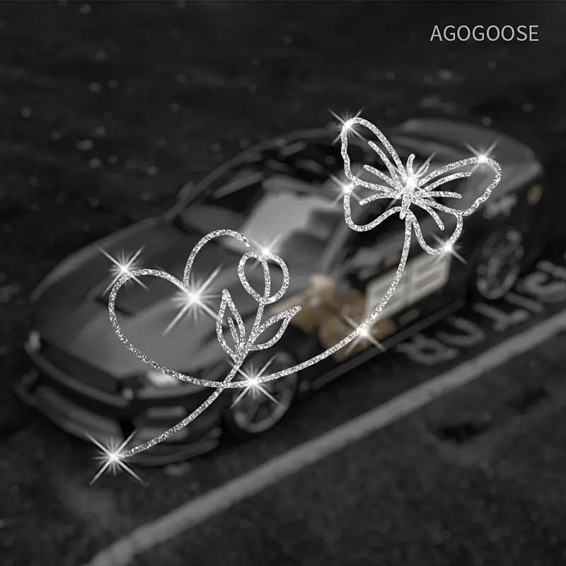 2PCS Sparkling Butterfly and Heart Shaped Flower Self-Adhesive PVC Rainbow Glittery Decal Sticker for Cars, Laptops, Trucks, Motorcycles Wall Window Luggage Scratch Cover Door Decor Sticker - Image 6