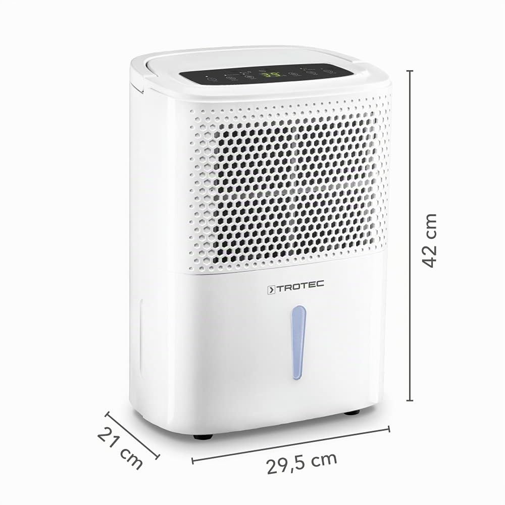 TROTEC Deshumidificador TTK 26 E, 10L / Día, Compacto, Depósito 1,8 litros, Portátil, Habitaciones de 15m², Filtro de Aire, Silencioso, Función Secado de Ropa, Pantalla LED, Auto-Apagado