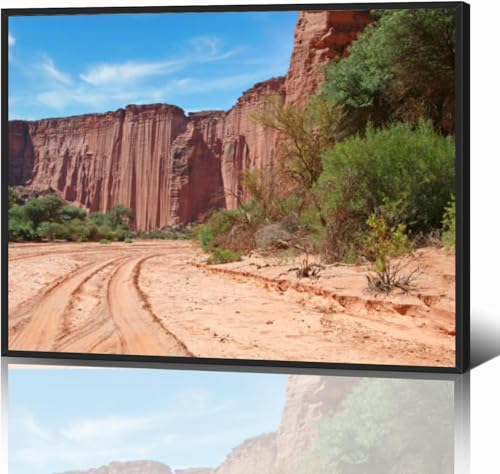 Dry riverbed and steep sandstone cliffs the Talampaya National Park Black Framed Canvas Wall Art for Living Room Bedroom Kitchen Bathroom Prints Pictures Wall Decor Posters Painting Artwork 12x16