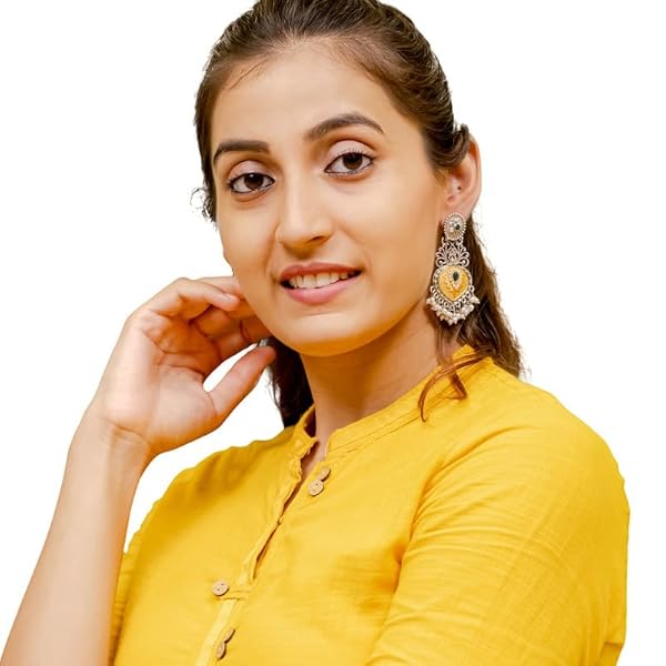 Shining Jewel Traditional Indian Matte Gold Antique Oxidised Silver Two Tone CZ, Crystal Studded Drop Earring For Women - Maroon (SJE_187_M) - Image 3