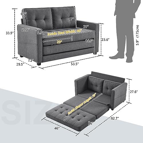 Image of VINGLUpgraded Loveseat Sleeper, 53.5 inchW 83 inchL Convertible Sofa Bed Couch Futon Couches for Living Room, Twin Folding Couch Bed for Small Spaces, Foldable Floor Gaming Sofa Bed for Basement, Dark Grey