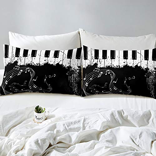 Homewish Piano Keys Comforter Cover Rotating Musical Notes Duvet Cover Tie Dye Bedding Set For Kids Boys Girls Retro Music Theme Bedclothes Bedroom Decor With 1 Pillow Case Single Size Balck White - Image 3