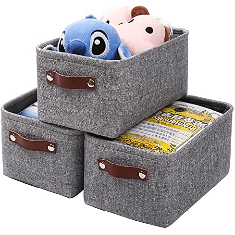 Mangata Set of 3 Fabric Storage Boxes, Medium Collapsible Storage Basket for Books, Baby Toys, Clothes (Medium, Grey) Cover