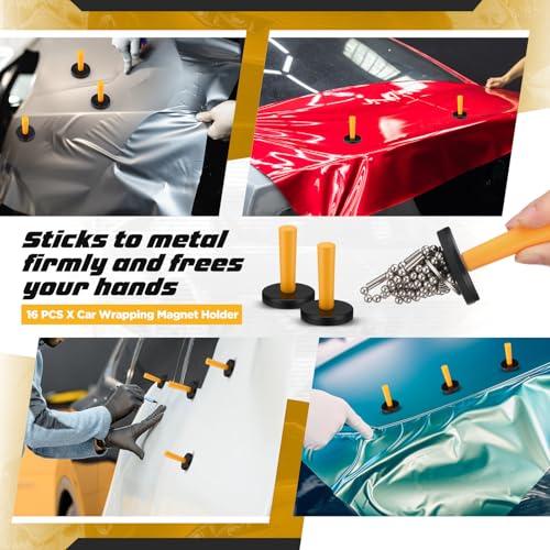 Image of 16 Pcs Yellow Car Vinyl Wrap Magnets Holder Tool Kits for Car Wrapping and Crafts Sign Making Window Tint Tools Magnets