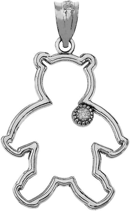 Claddagh Gold .925 Sterling Silver White Cubic Zirconia Accented 1-1/5" Outline Lovely Teddy Bear Pendant Necklace - Choice of Pendant Only or Chain Length
