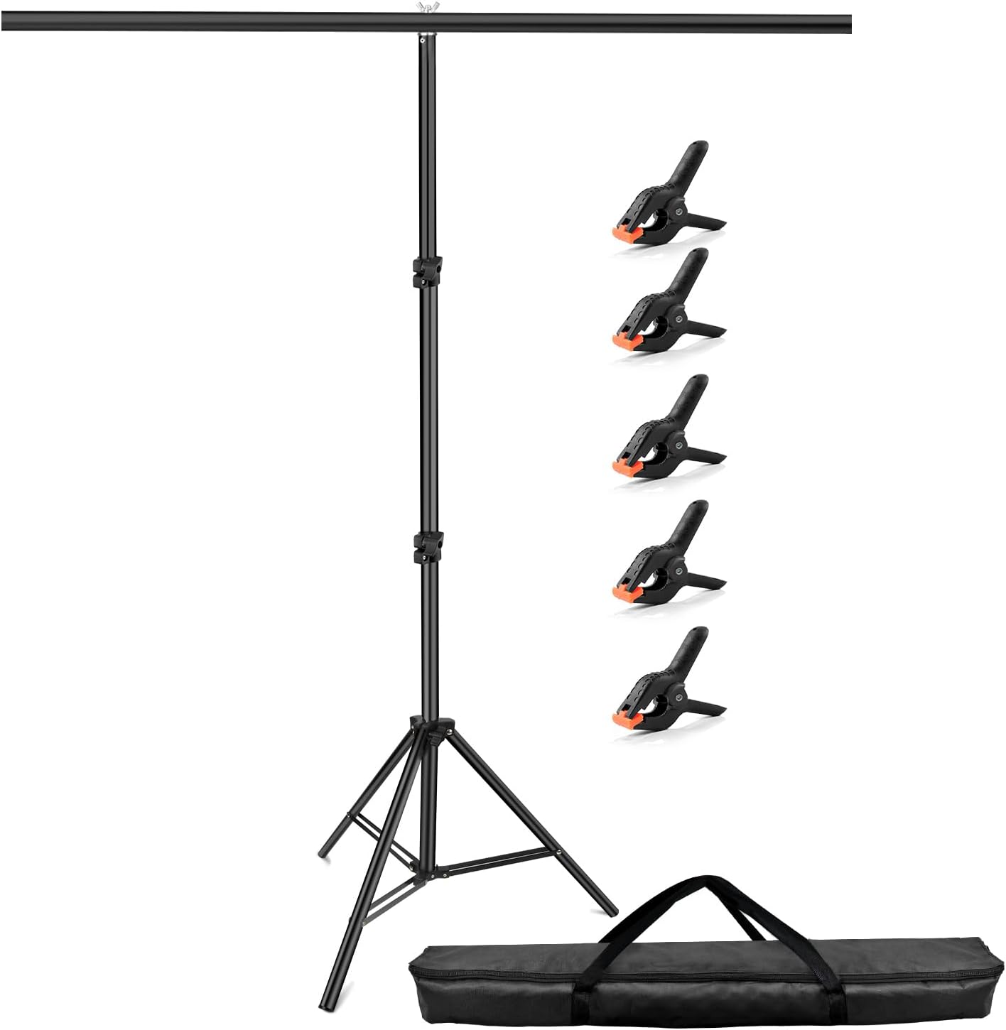 Hemmotop 7x5ft (HxW) T-Shape Photo Backdrop Stand, Portable Green Screen Stand Only with 5 Clip Clamps and Carry Bag, Adjustable Background Support Kit for Birthday, Baby Shower, Parties, Photoshoots 7x5 ft