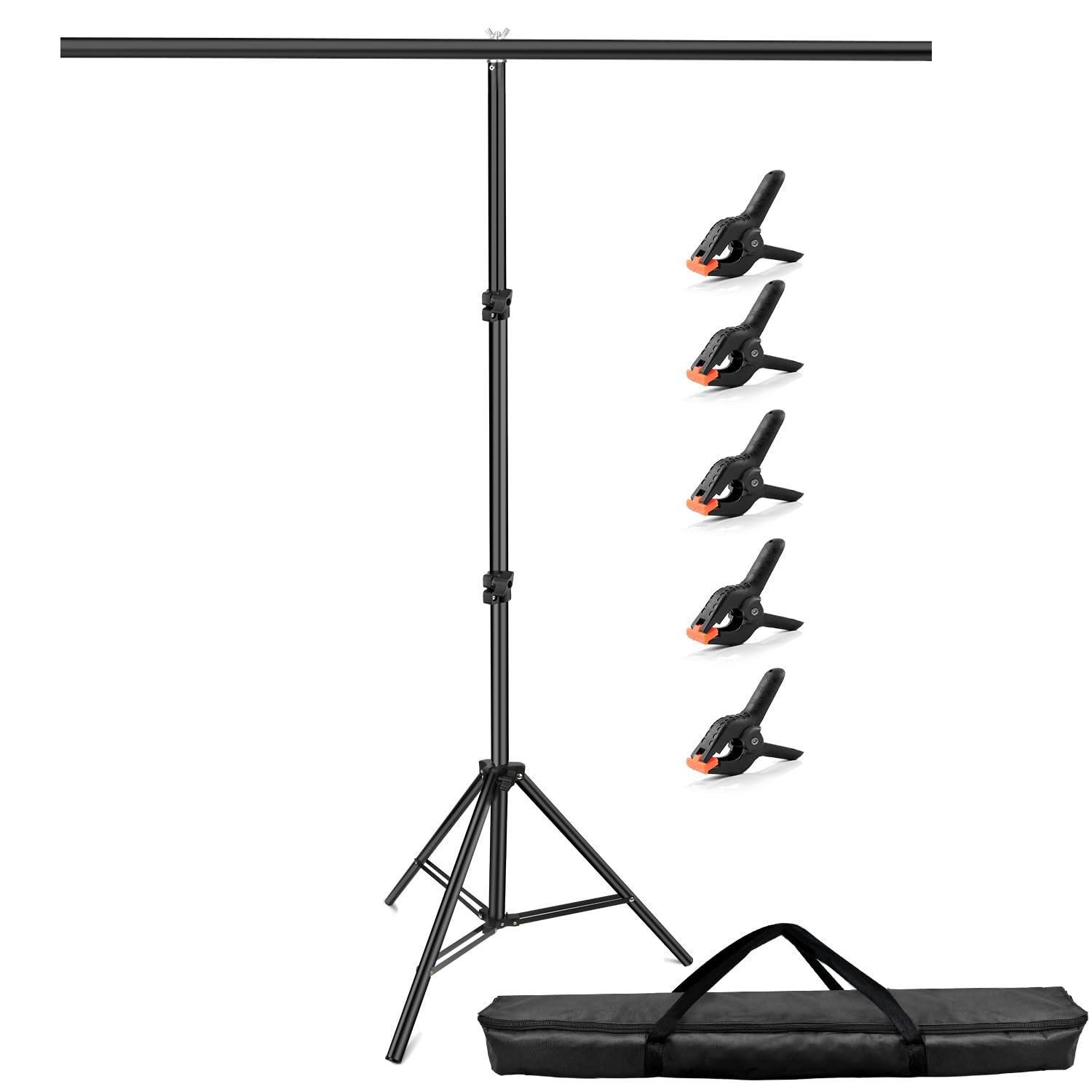Hemmotop 7x5ft (HxW) T-Shape Photo Backdrop Stand, Portable Green Screen Stand Only with 5 Clip Clamps and Carry Bag, Adjustable Background Support Kit for Birthday, Baby Shower, Parties, Photoshoots