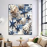 ZISTRCBAO Arte De Pared En Lienzo Concha De Estrella De Mar, Tema Del Océano Laminas Cuadros De Salon Para Dormitorio 80×120 cm, Pósteres Sin Marco Para El Hogar Hotel Decor De La Pared, Azul