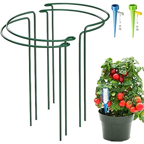 4 Pack Half Round Garden Plant Support Stakes, Metal Bow Type Flower Supports Ring Cage with 2 Self Watering Spikes for Peonies, Hydrangea, Interlinking to Make Garden Border, Rows, Circles(25x40cm) Cover