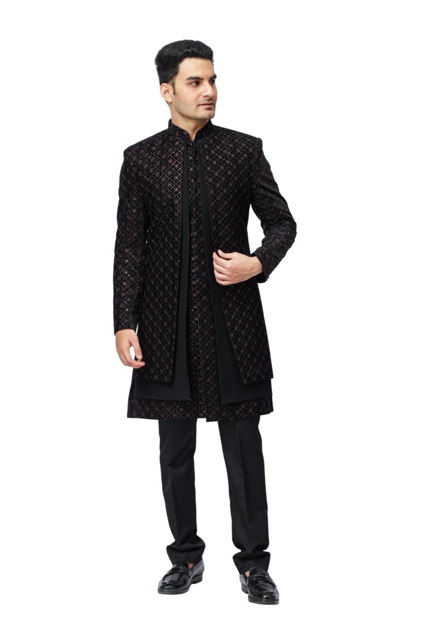 Men's Multicoloured Indo-Western 3-Piece Set - Embroidered Blazer with Inner and Matching Trouser | Festive & Wedding Ethnic Wear | Regular Fit