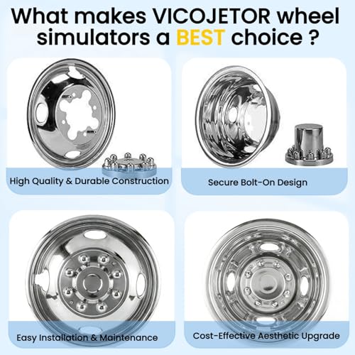 Image of 4pc 16 inch Wheel Simulators Compatible with 74-00 Chevy GMC 3500,74-98 F350,08-21 E350 /E450 Van,74-99 Ram 3500, 8 Lug Polished Stainless Steel Dually Screw-On Cover Removable Centre Cap Hubcaps