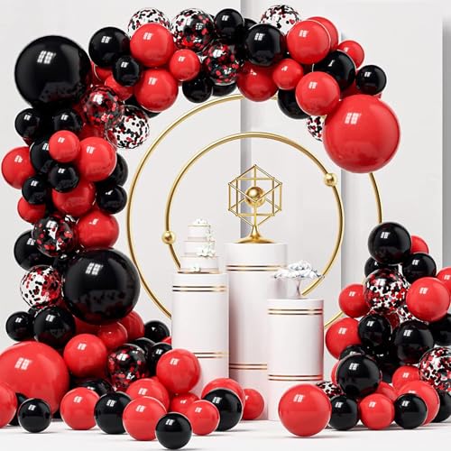Image of Red and Black Balloons Arch Kit,130pcs Black and Red Balloon Garland,Different Sizes Red Latex Balloons for Birthday New Years Graduation Bachelorette Poker Casino Prom Party Decoration