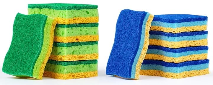 Image of Graham & Ash Co 6 Pack Natural Sponges Plant Based Wood Pulp Non Scratch Sisal Scrubber for Kitchen Bathroom and All Surfaces (6, Green & Yellow)