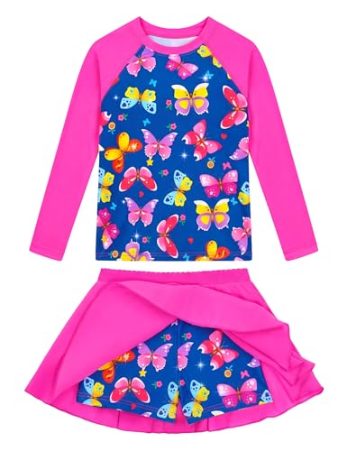 Image of Snowheart Girls Rash Guard Swimsuit Set Long Sleeve Bathing Suit Two Piece 3-12 Years
