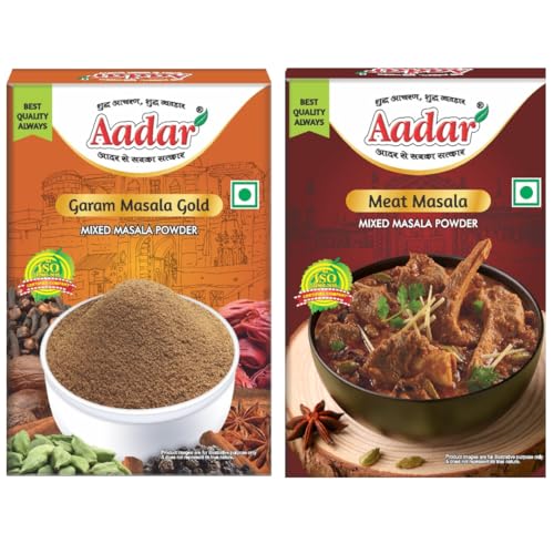 Image of Aadar Meat Masala + Garam Masala Gold 50g (Pack of 2) - Aromatic Indian Spice Mix and Perfect for Traditional Meat Curry Cooking