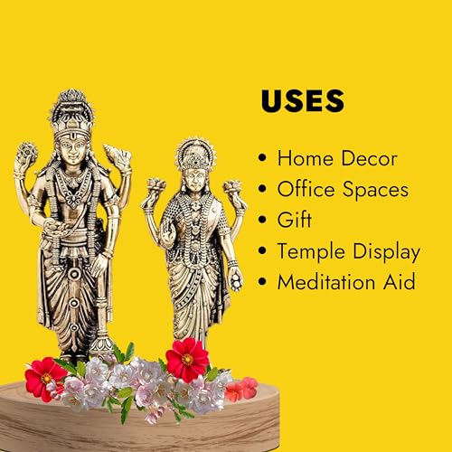 Image of Set of Brass Lakshmi Vishnu Ji Standing Murti Vishnu Laxmi Idol Lakshmi Narayan Statue for Home Temple Diwali Pooja Gifting Purpose
