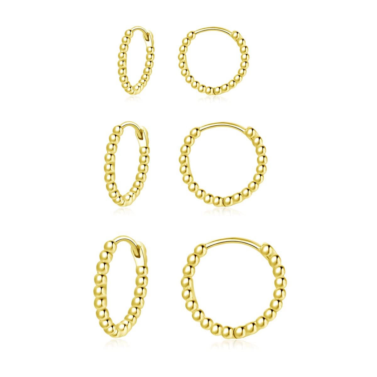 Hasnsofie Creolen Silber Damen Ohrringe, 3 Paare 925 Sterling Silber Creolen Ohrringe Set, Hypoallergen Klein Schlafen Creolen Ohrringe, Unisex Silber Perlen Kreolen Ohrringe Set in 10, 12, 14mm