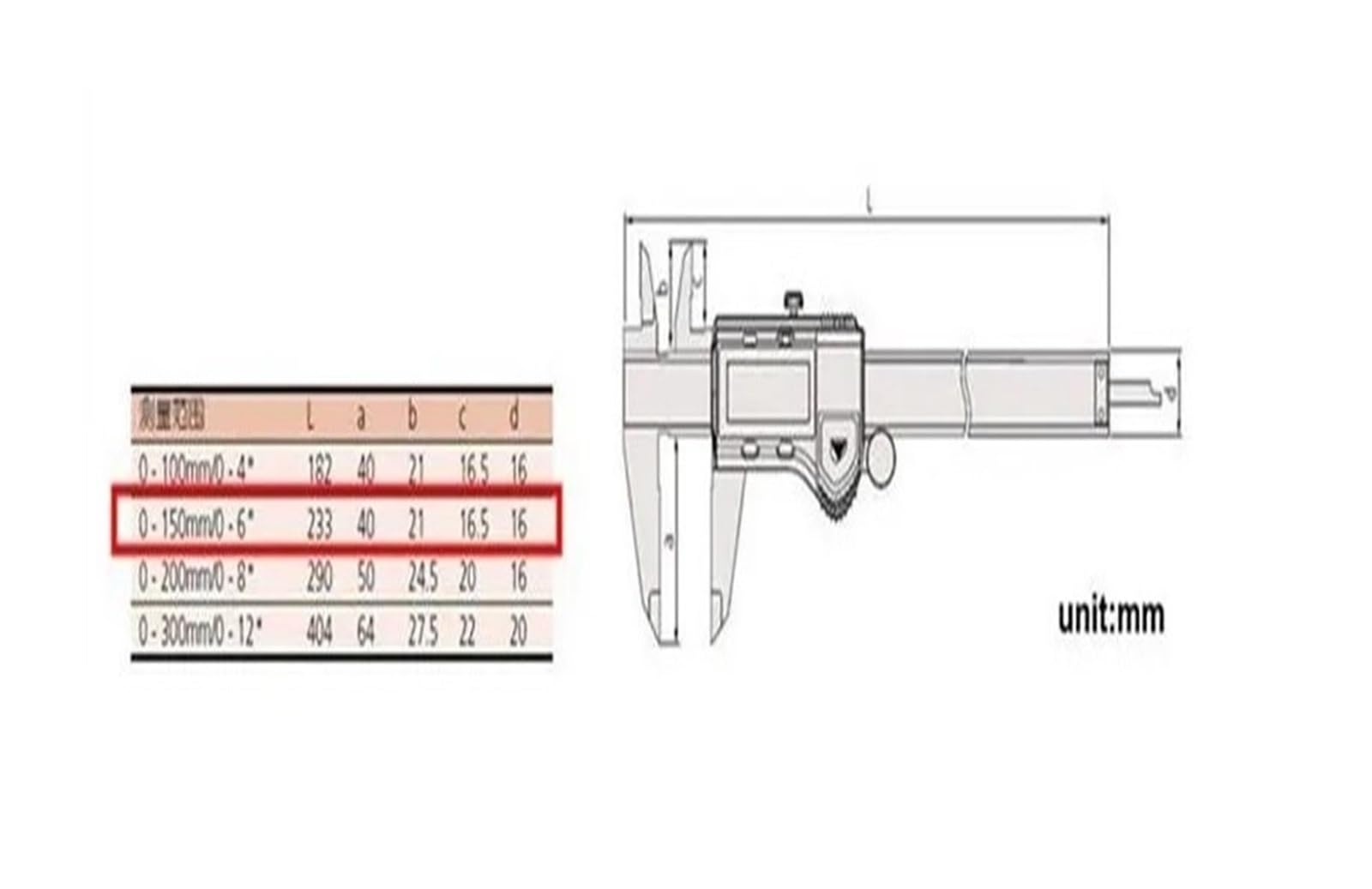 Suwmiarka cyfrowa LCD 150 mm 200 mm 300 mm elektroniczne narzędzia pomiarowe ze stali nierdzewnej zacisk (150 mm, 500-196-20)