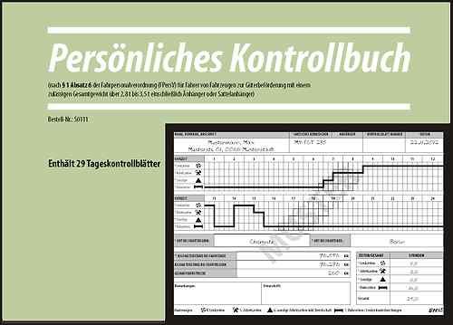 100x Persönliches Kontrollbuch §1 Abs. 6 FpersV enthält 29 Tageskontrollblätter