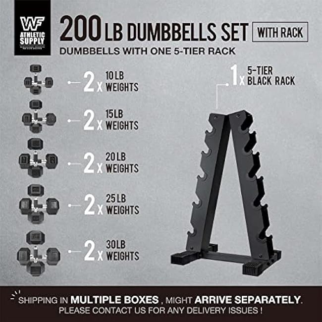 WF Athletic Supply 200Lb Dumbbell Set, 10-30Lb Dumbbell Set with A Frame Storage Rack for Muscle Toning, Strength Building & Weight Loss - Multiple Choices Available
