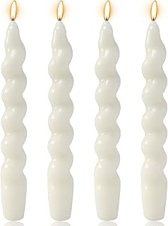 4 Pack 7 Inch White Spiral Taper Candles, Unscented Dripless Twisted Fat Candlesticks for Home Décor Party Wedding and Celebrations