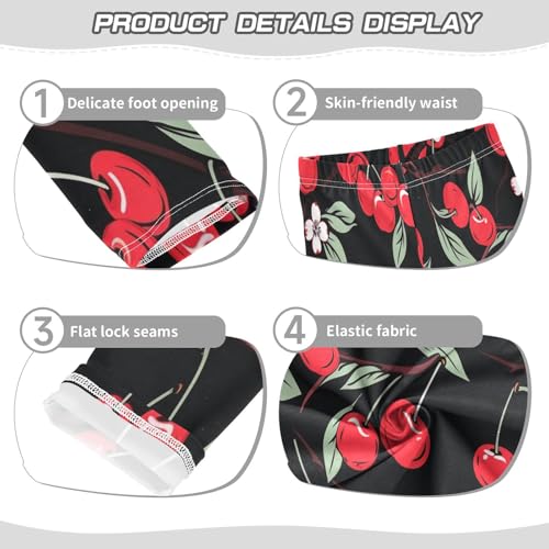 Toddler Girls Leggings Printed Yoga Pants Leggings Cherry Black Background for Kids3