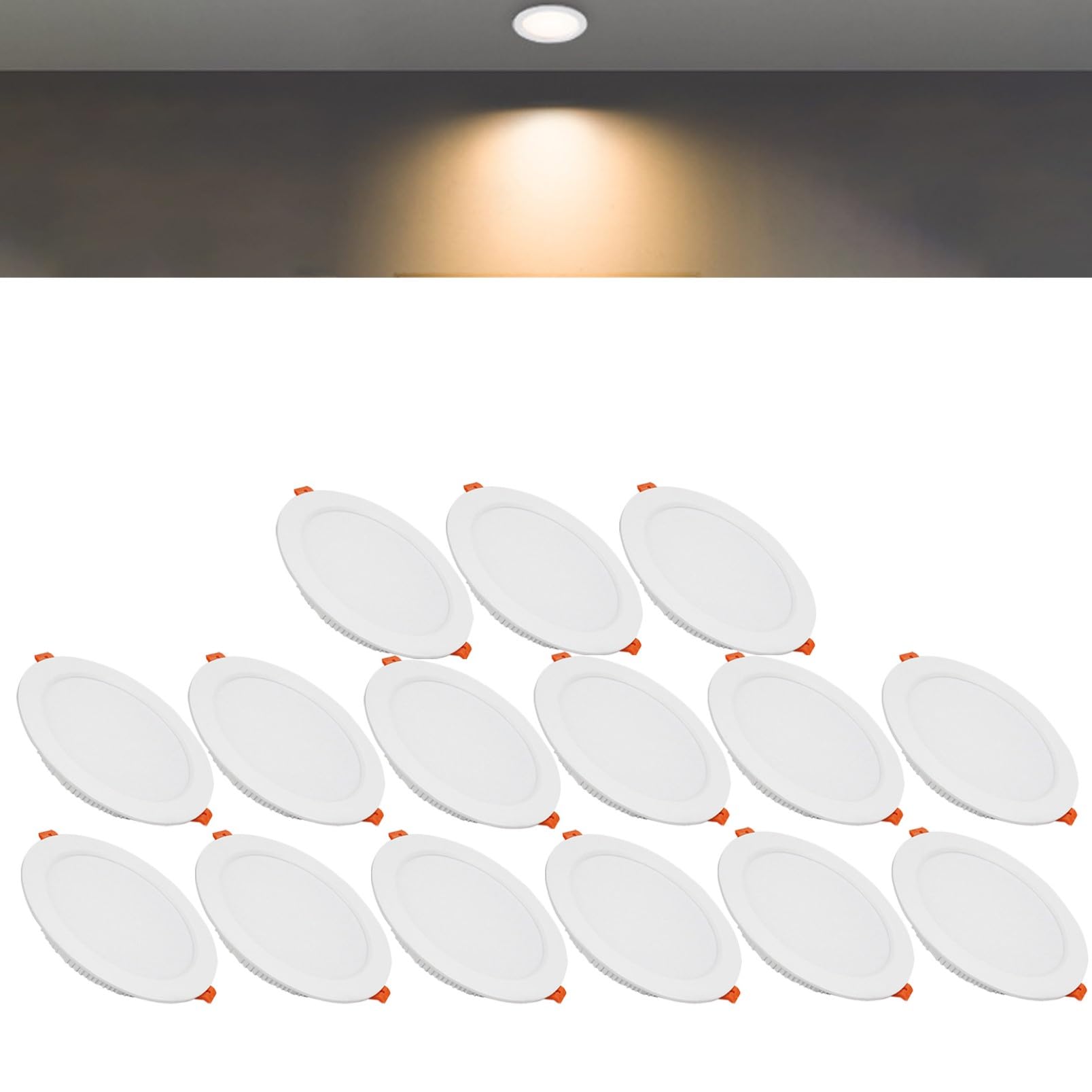 TTiiLoe 18W Round LED Recessed Ceiling Spotlights, 3000K Warm White Ultra Slim Panel Ceiling Light, Cut Φ150-160mm, AC110-240V Downlights for Hallway Stairwell Showroom, 15 Pack