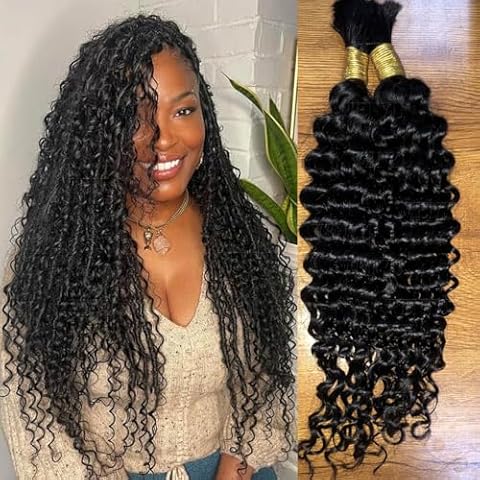 WENYU Human Braiding Hair 100g Deep Wave Bulk Human Hair for Braiding No Weft Bundle Brazilian Virgin Curly Human Hair Extensions for Boho Braids Curly Human Hair Braiding Hair (Deep Wave, 24 Inch) Cover