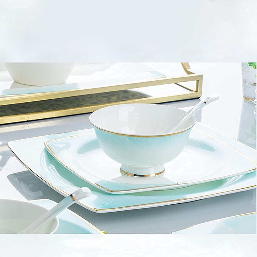 Luksusowy zestaw ceramicznych naczyń stołowych 56/60 szt. - zastawa stołowa z porcelany kostnej dla rodziny eleganckie talerze i naczynia stylowa porcelanowa zastawa stołowa idealna do domu i rozrywki