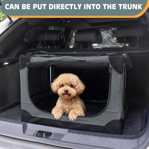 24 inch Small Dog Crate - for Small Dogs, Portable Travel Pet Crate with 4 Mesh Doors, Foldable Car Kennel for Puppy with Handle for Indoor and Outdoor, Gray by Unidevice - Used condition - Image 3