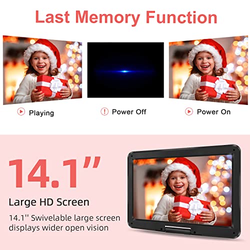 𝗝𝗘𝗞𝗘𝗥𝗢 16.9" Portable Dvd Player With 14.1" Swivel Screen, 6 Hrs Battery Car Dvd Player, Car Headrest Mount, Car Charger, Portable Dvd Supports All Region Discs/Sd Card/Usb/Sync Tv, Black #TOP1