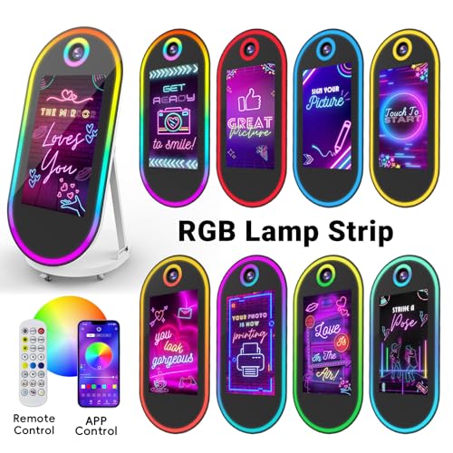 Image of Magic Mirror Photo Booth, 60-32in Interactive Touch Screen Oval Photo Booth Machine,Remote Control RGB Light,Idea Instant Printing and Share for Event Rental Party (White Booth + Camera + Printer)
