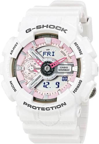 Casio G-Shock Rosa y Gris Dial Blanco Resina Damas Reloj de cuarzo gmas110mp-7a
