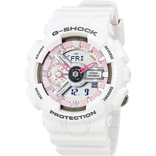 Casio G-Shock Pink and Gray Dial White Resin Quartz Ladies Watch GMAS110MP-7A