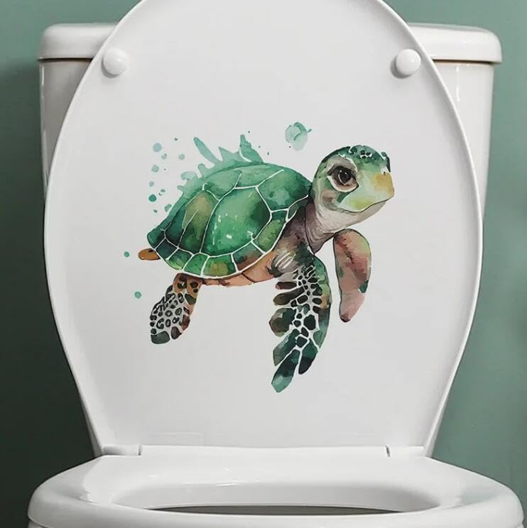 Christmas Turtle Ocean Sea Toilet Cover Sticker Decals Waterproof Toilet Lid Tank Seat Decals Cistern Self-Adhesive Bathroom Wall Sticker