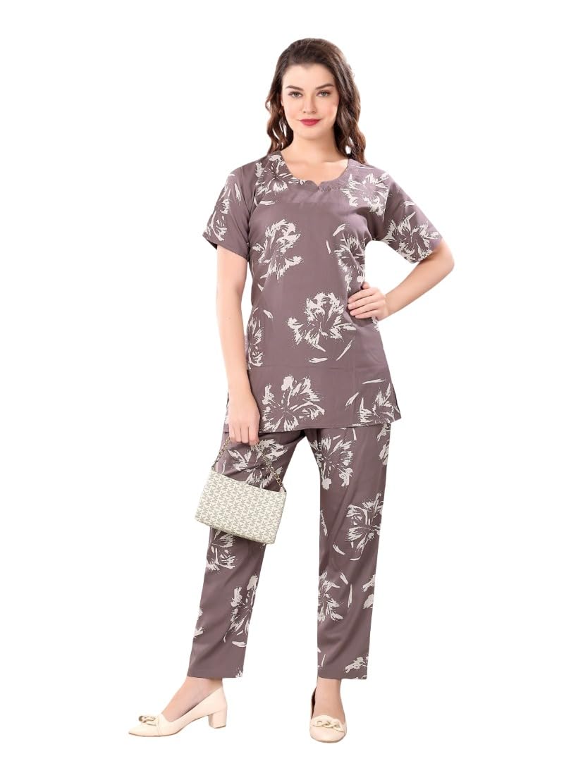 Women Floral Printed Rayon Top and Pant Co-ord Set, Short Sleeves, Relaxed Fit, Matching Bottom, Casual Wear, All-Over Print-picture-19