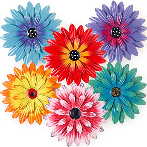 Zhehao 6 Pcs Flower Metal Wall Art Decor 8 Inch Flower Decorations for Indoor Outdoor Hanging Sunflower Kitchen Decoration Metal Floral for Bathroom Porch Garden Living Room Yard(Cute Color)