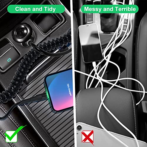 2 Pack Coiled Lightning Cable Apple Carplay[ Mfi Certified],6Ft Short Retractable Iphone Charger Cord For Car Fast Charging Data Sync With Led,Compatible With Iphone Pad Pod #TOP4
