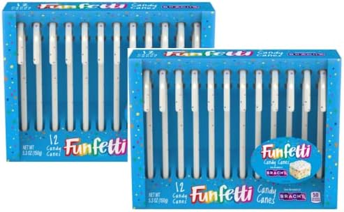 Brach's Funfetti Candy Canes - 2 Packages - 12 Candy Canes per box - 5.3 oz per box - Christmas Holiday Vanilla Cake Flavored