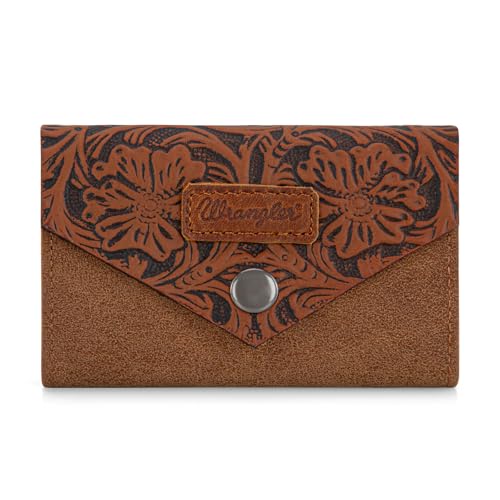 × Wrangler Mini Card Case Wallet for Men Women Business Card Holder Leather Front Pocket Embossed Social Security Card Protector, Brown3